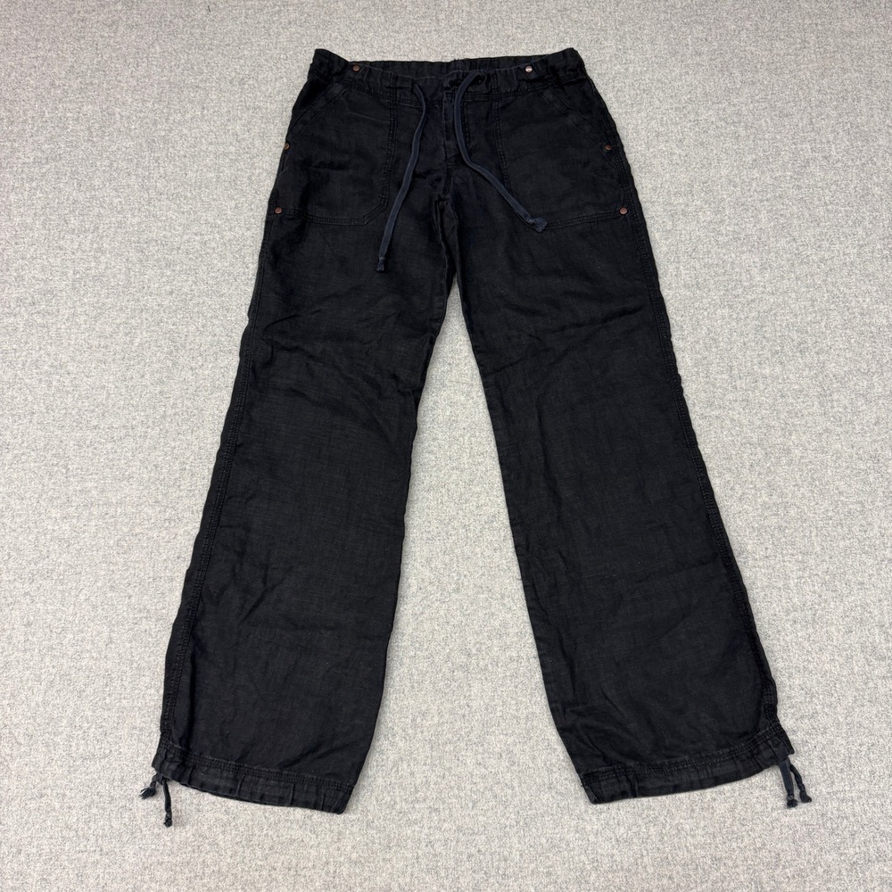 H&M | Linen Drawstring Wide Leg Pants | 8 | Black | Adjustable Hem Trousers